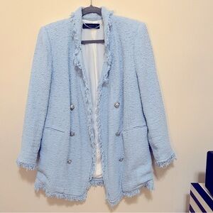 Zara Blue Blazer Tweed Frayed Edges, L